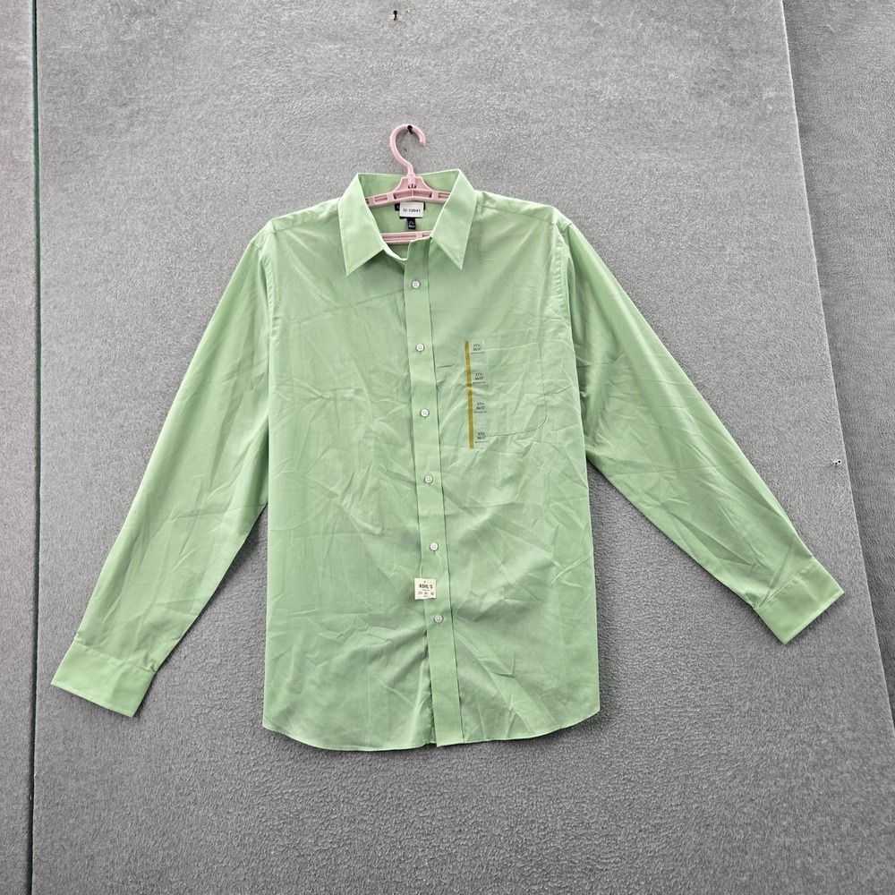 Croft & Barrow Men Button Up Shirt 17 1/2 36/37 Green Broadcloth Long Sleeve